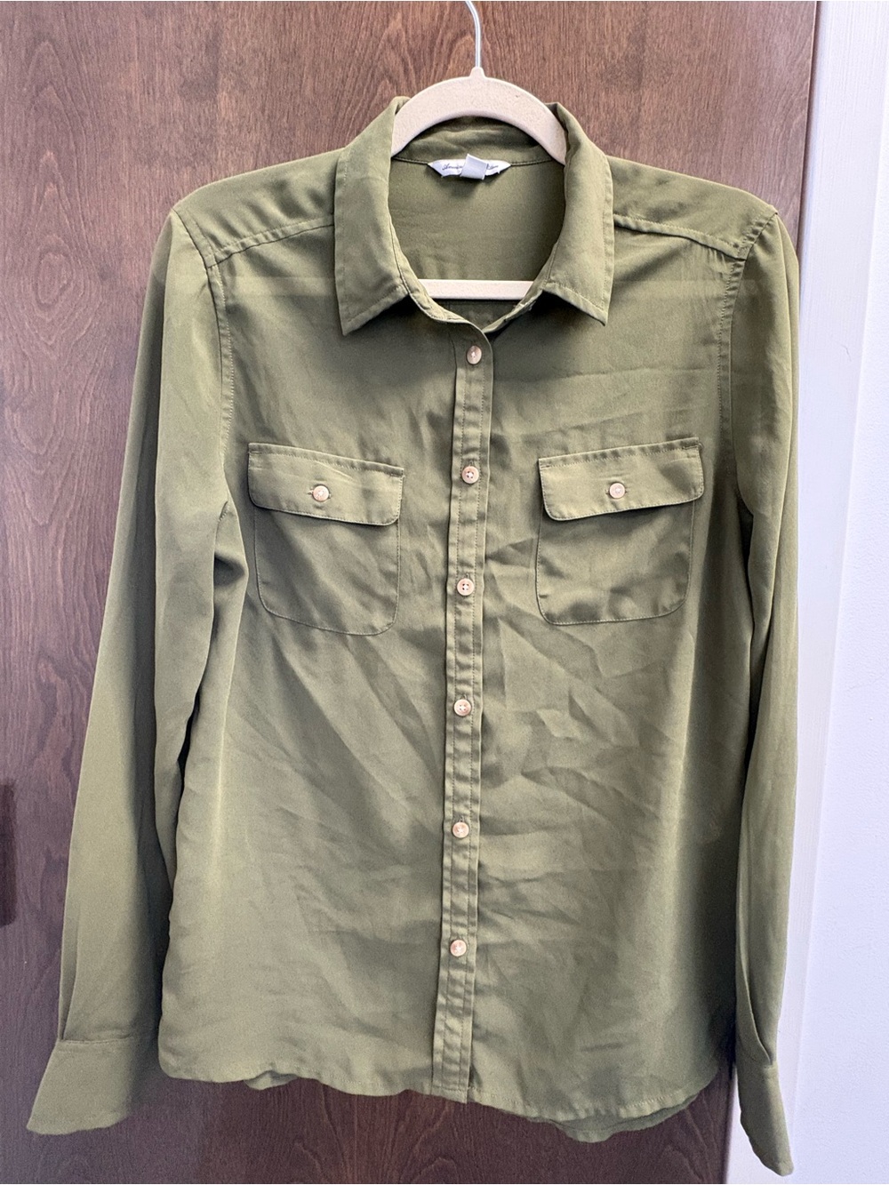 American Eagle Semi-Sheer Olive Green Blouse - Size Medium